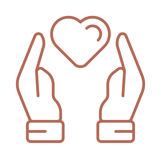 Outline of two hands holding a heart