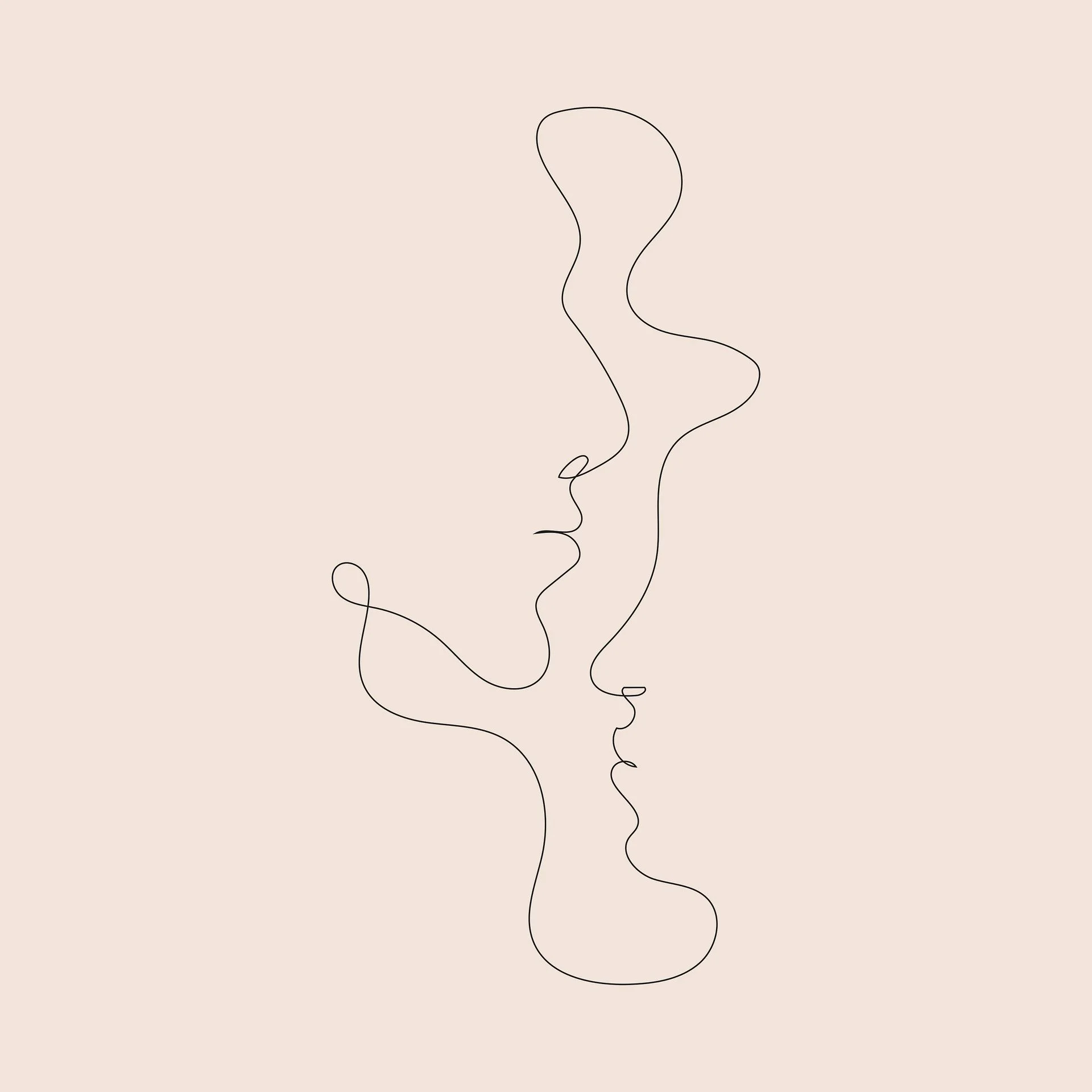 Minimalist line art drawing of two faces in profile, one facing left and the other facing right, composed of a single continuous line.