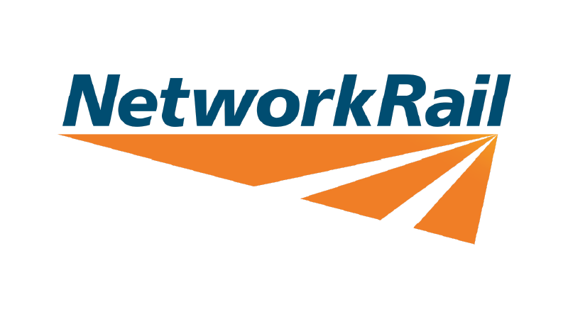 Logo of Network Rail with stylized orange tracks extending into the distance.