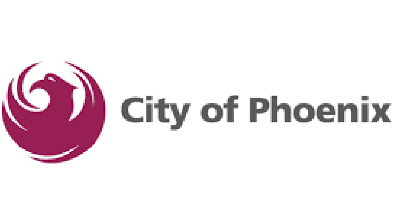 Logo of the City of Phoenix featuring a stylized phoenix bird in maroon with the text 'City of Phoenix' in gray.