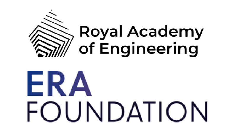 Logo of the Royal Academy of Engineering ERA Foundation, with a geometric design and text in black and blue.