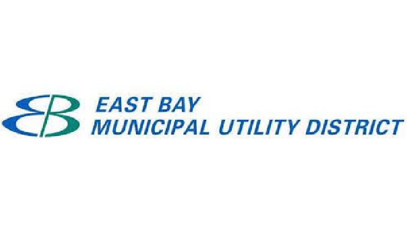 Logo of East Bay Municipal Utility District with stylized 'E' and 'B' in green and blue, and the district's name written in blue text.
