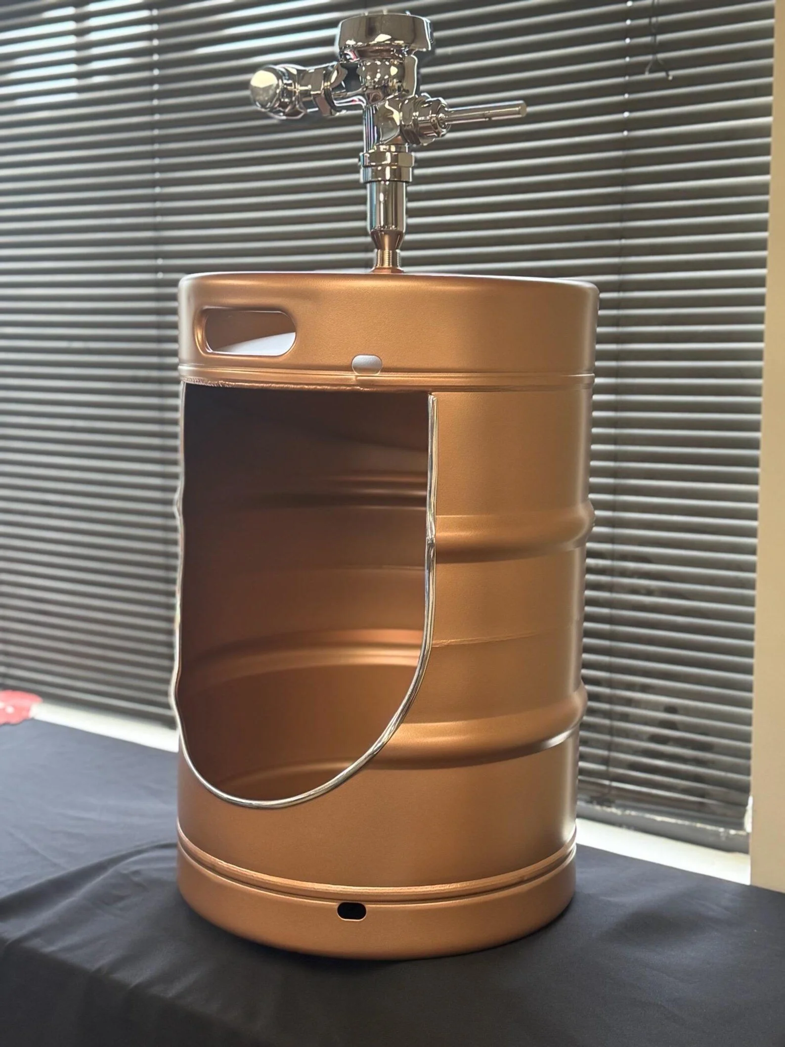 Close up of powder coated finish on stainless steel keg urinal