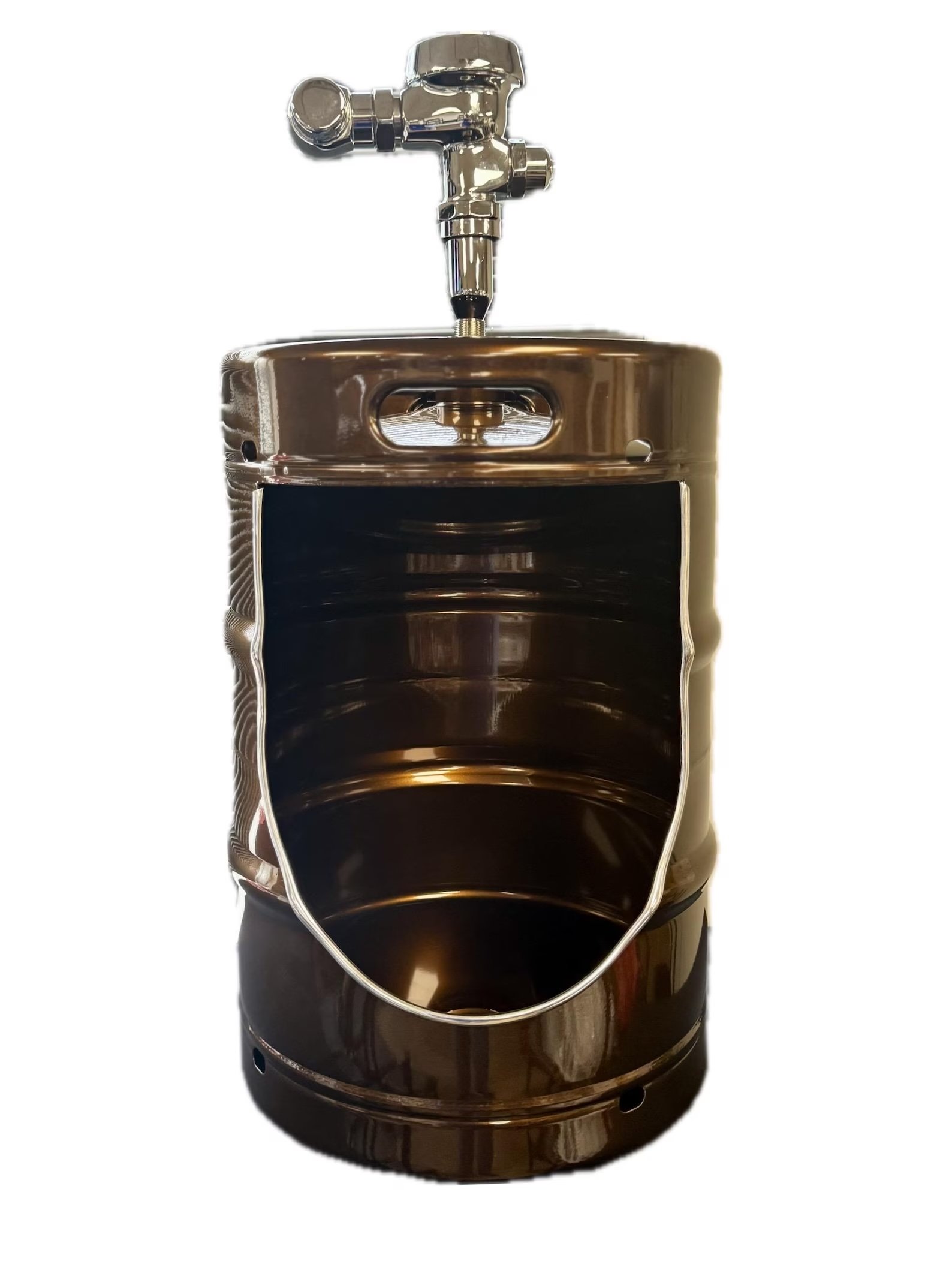 Whiskey copper beer keg urinal made from stainless steel half keg