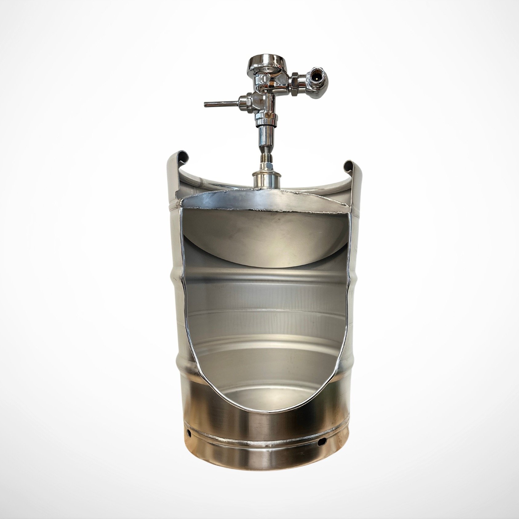 Front-Cut Beer Keg Urinal - Stainless Steel Man Cave Decor