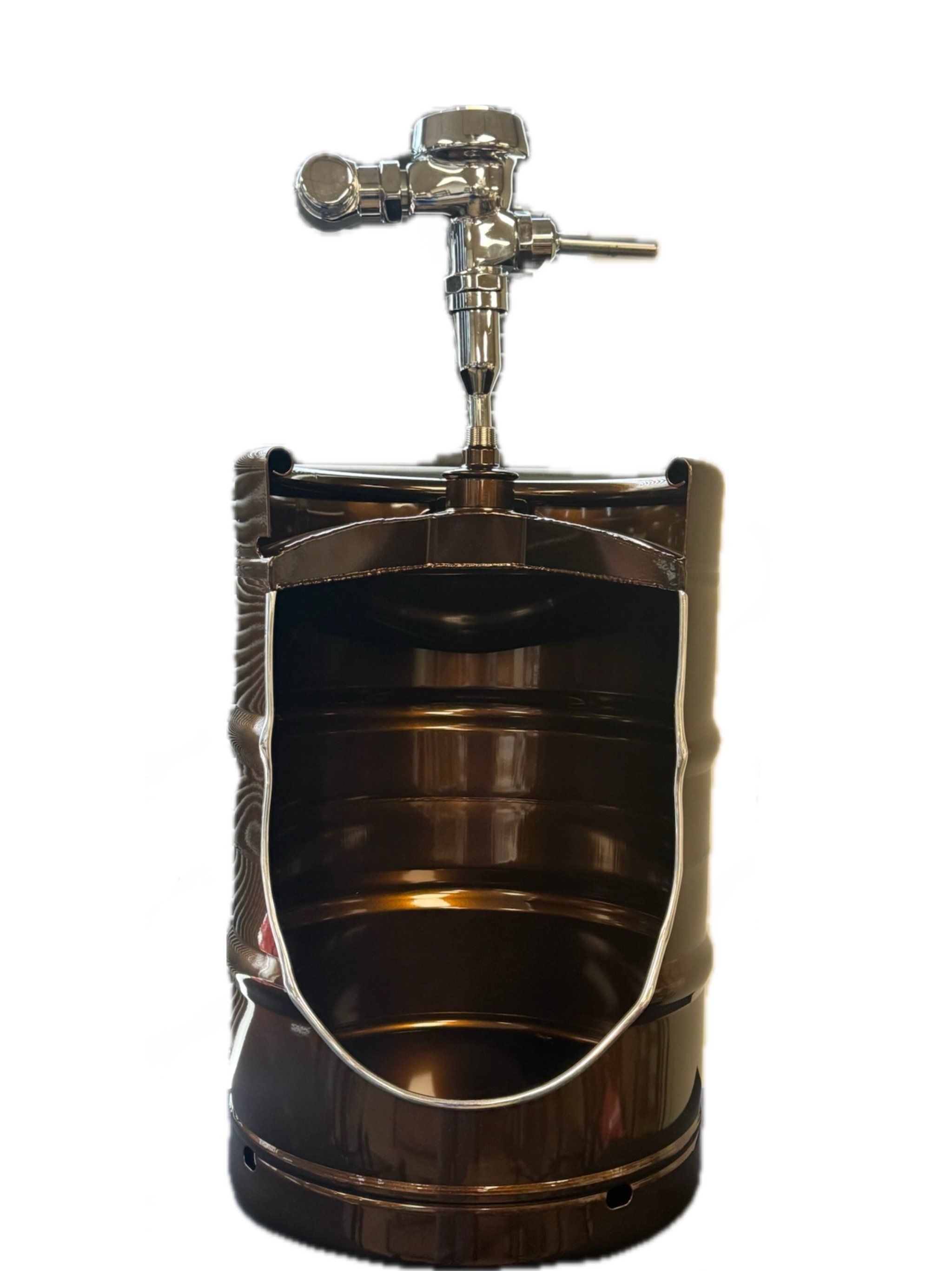 Front-Cut Whiskey Copper Keg Urinal – Handcrafted Beer Keg Bathroom Fixture
