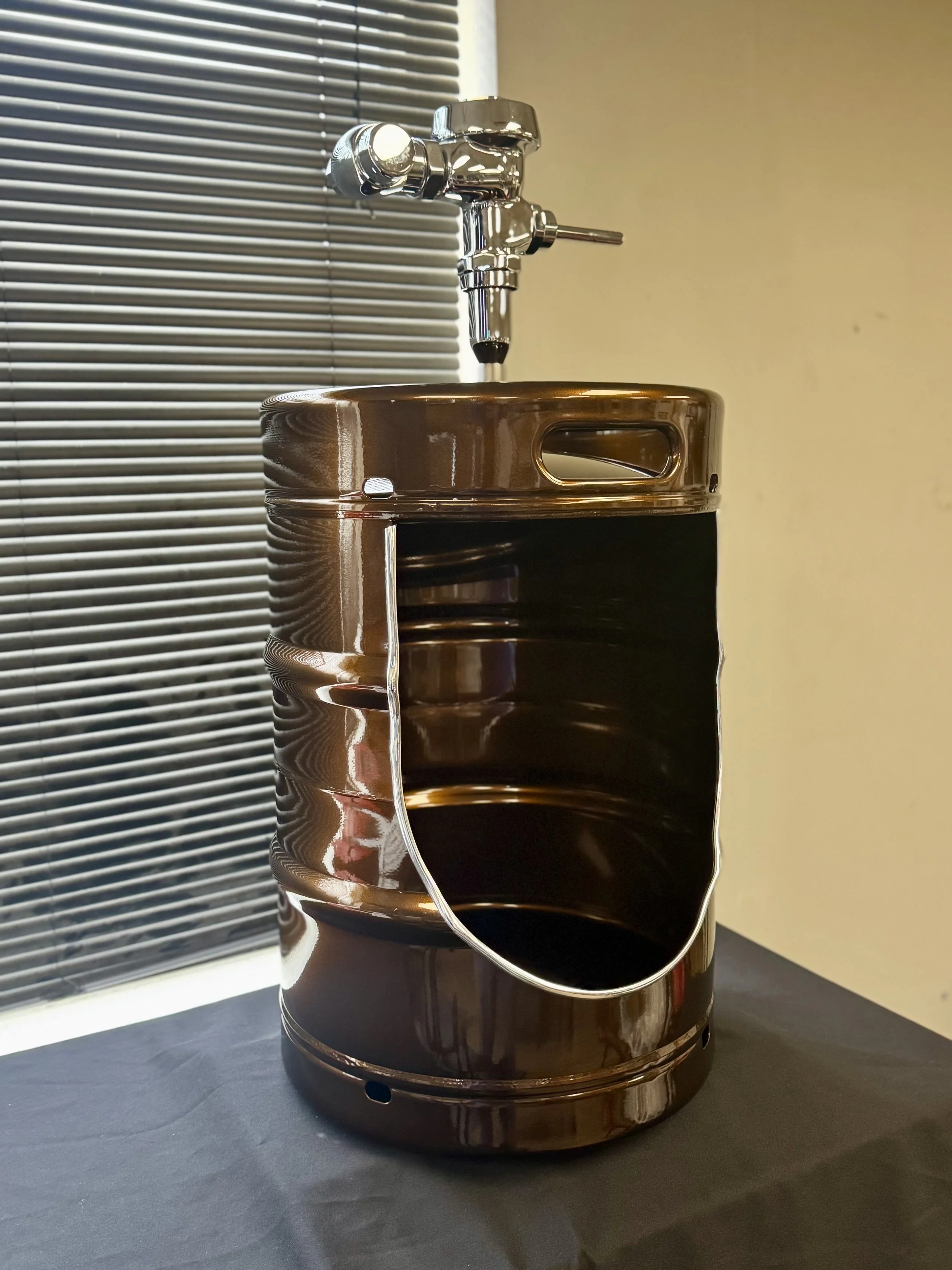 Commercial beer keg urinal with whiskey copper finish