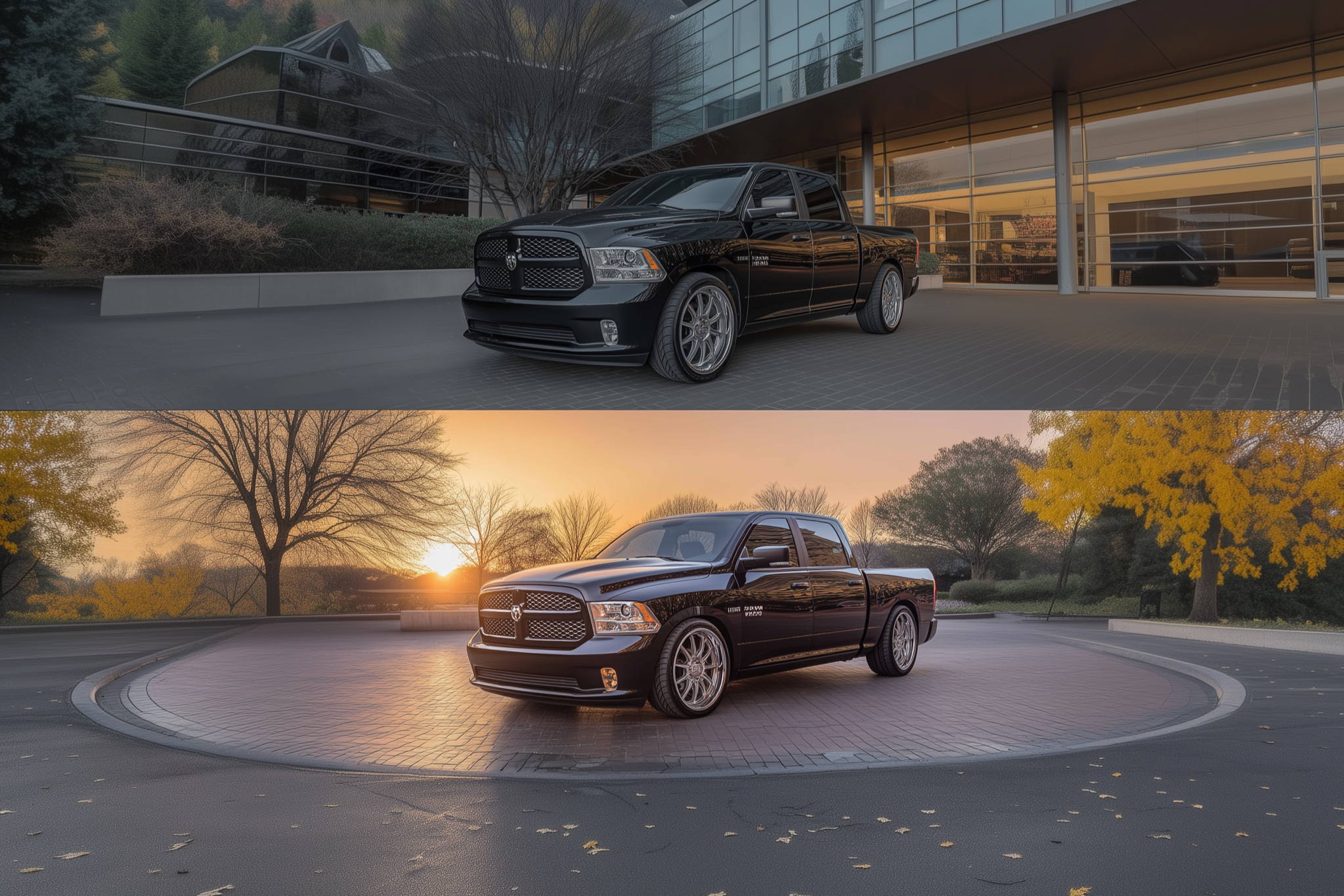 Before and after lowering 2018 RAM 1500 with air suspension