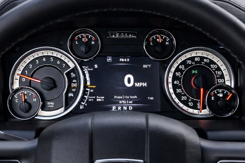 2023 RAM 1500 dashboard showing no air suspension warning lights