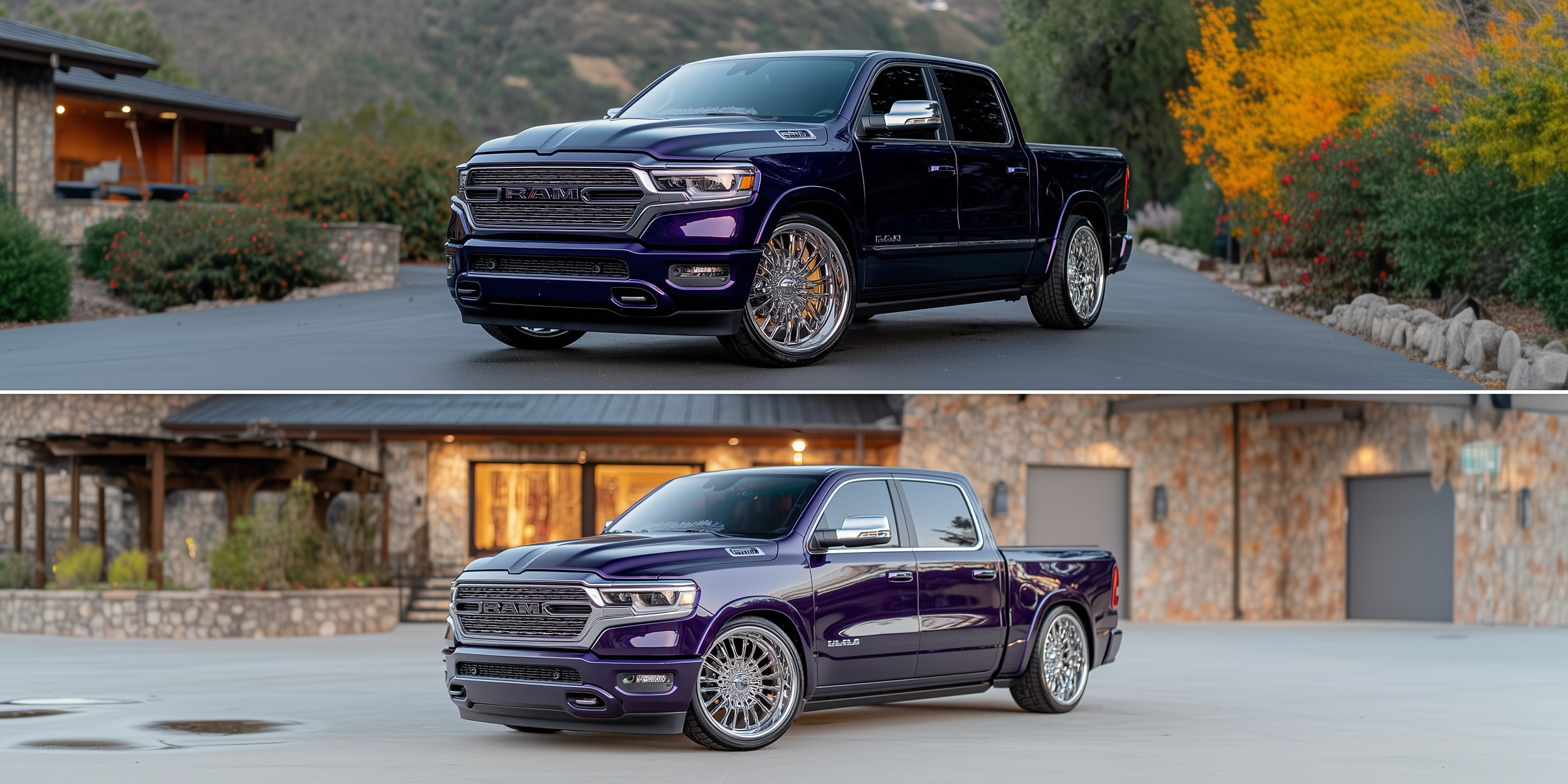 Before and after lowering 2025 RAM 1500 with air suspension