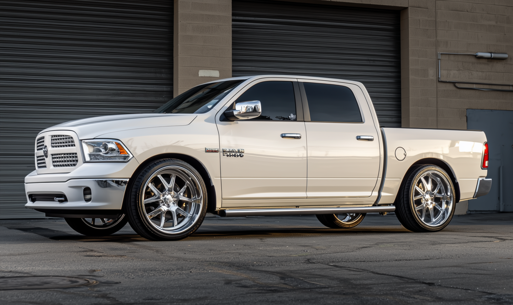 Side view of lowered Ram 1500 with balanced stance and reduced wheel gap using air suspension links