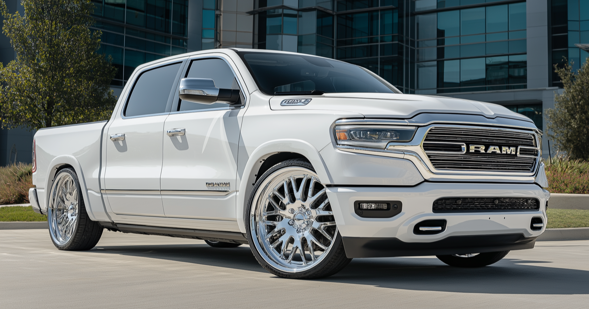 Lowered Ram 1500 with factory air suspension compatible with adjustable lowering links