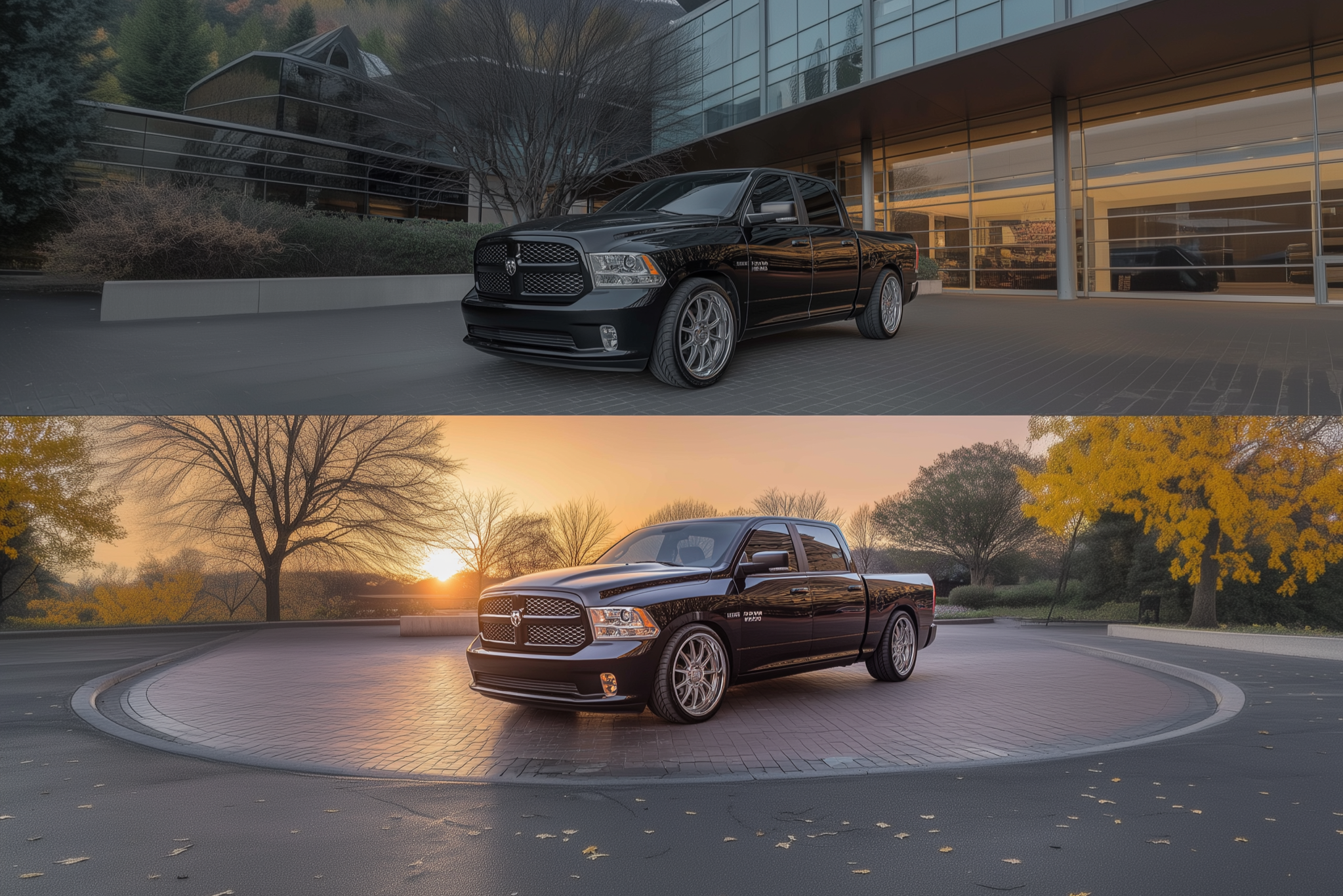 Before and after lowering 2013 to 2018 RAM 1500 DS with air suspension