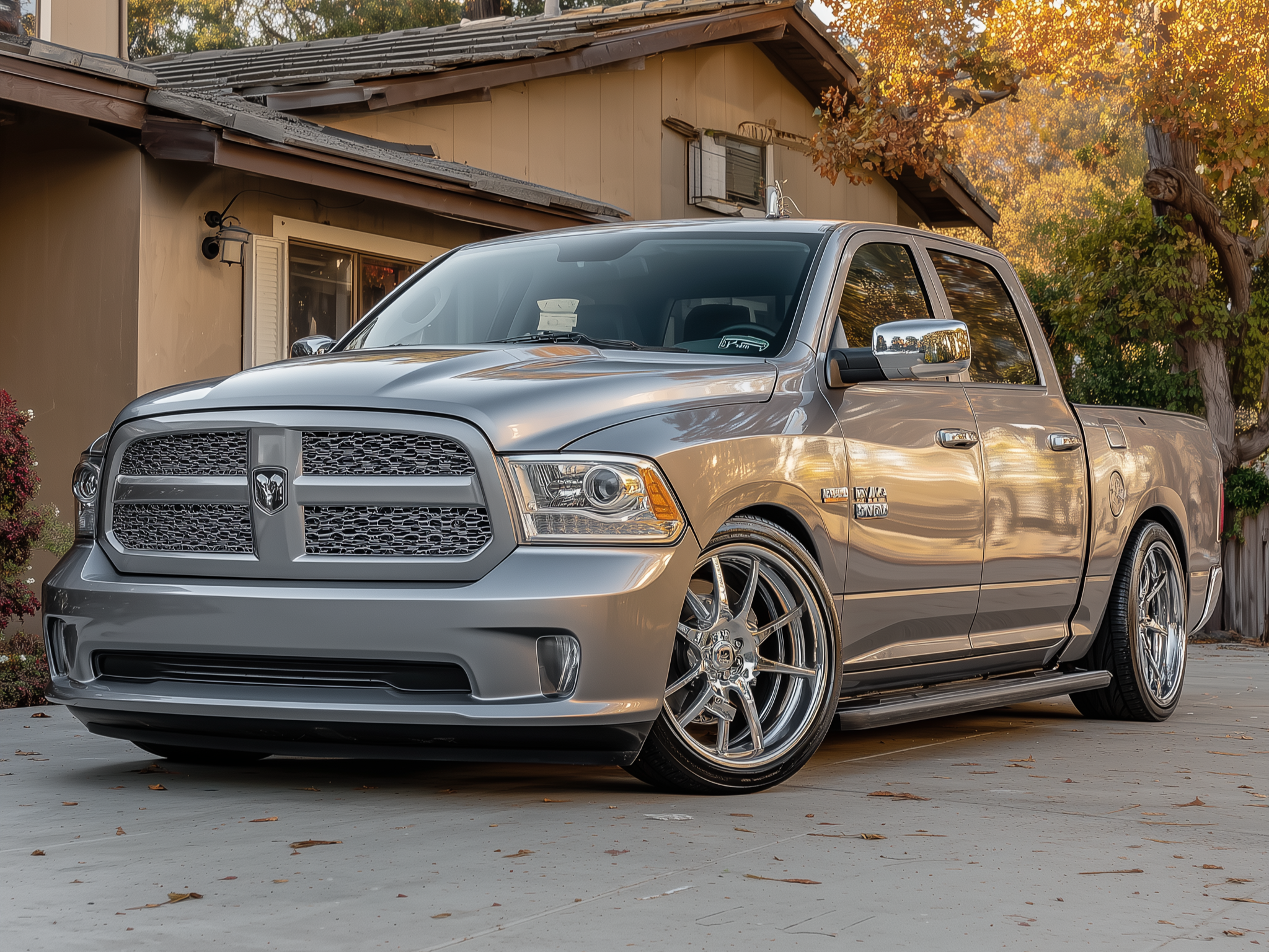 Lowered Ram 1500 (DS) showing aggressive stance with air suspension lowering links installed