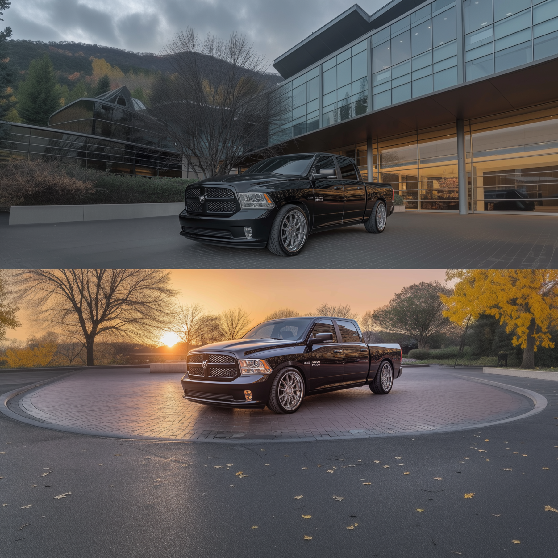 Before and after lowering 2013 RAM 1500 with air suspension