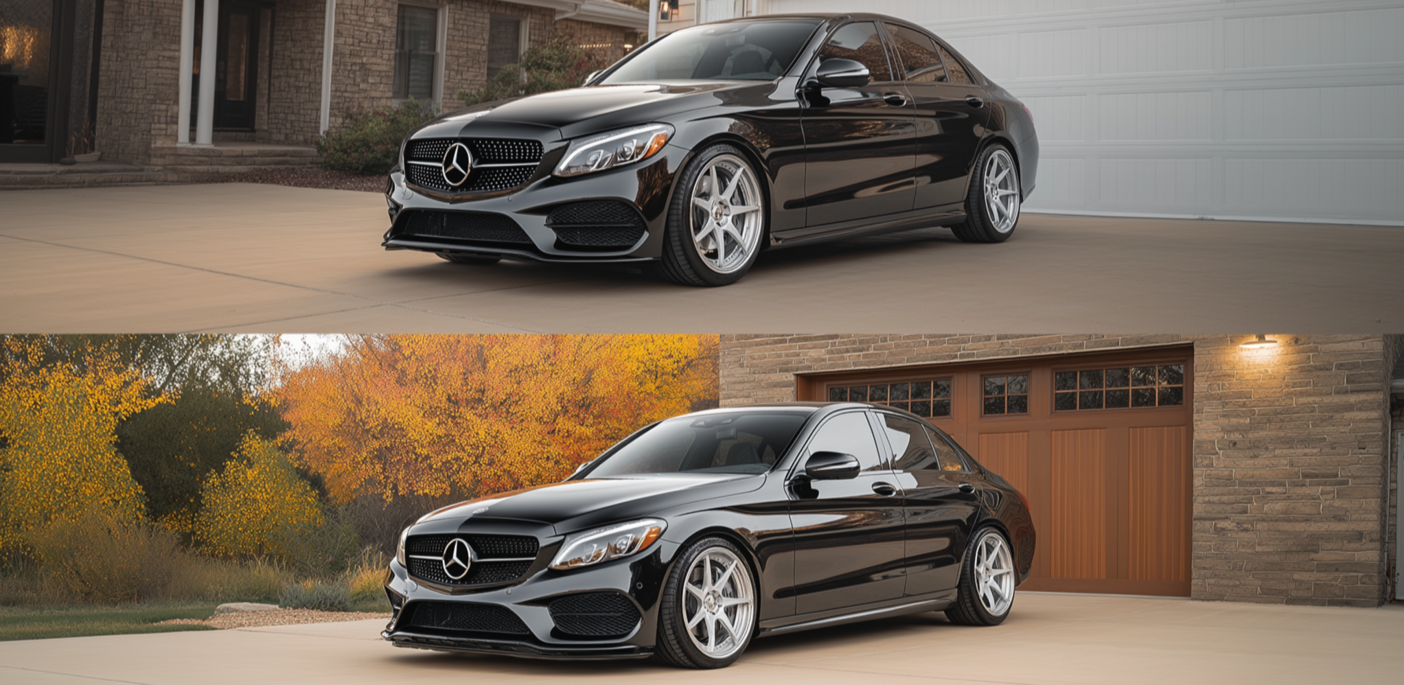 Before and after comparison of vehicle ride height using adjustable air suspension lowering links