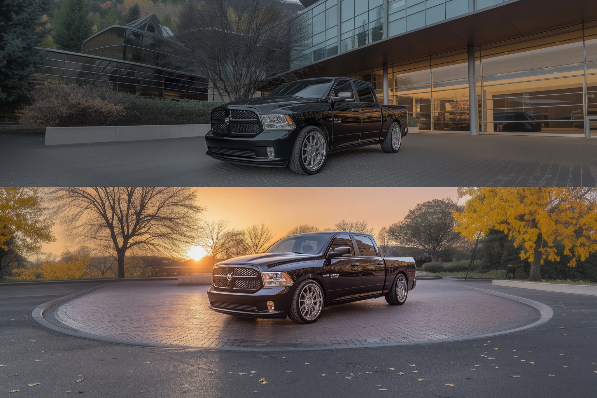 Before and after lowering 2016 RAM 1500 with air suspension