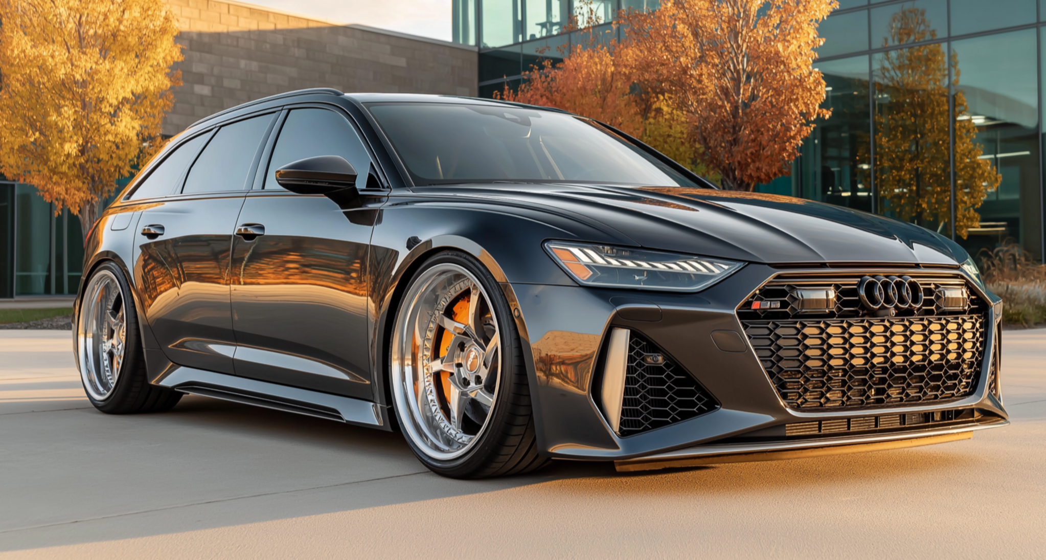 Lowered air suspension vehicle parked with clean stance and refined ride height setup