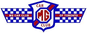 MG Car Club logo with text 'MG Car Club of Toronto' and checkered flag design.