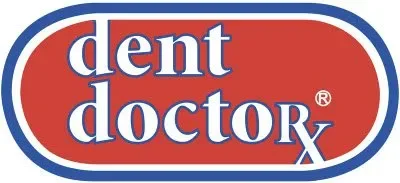 Dent Doctor logo with red background and white and blue text.