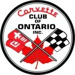 Logo of the Corvette Club of Ontario Inc., featuring crossed flags, a checkered flag and a red flag with the club name in red and black lettering