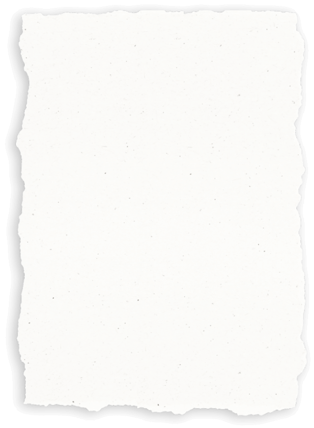 A blank sheet of white paper with torn edges on transparent background.