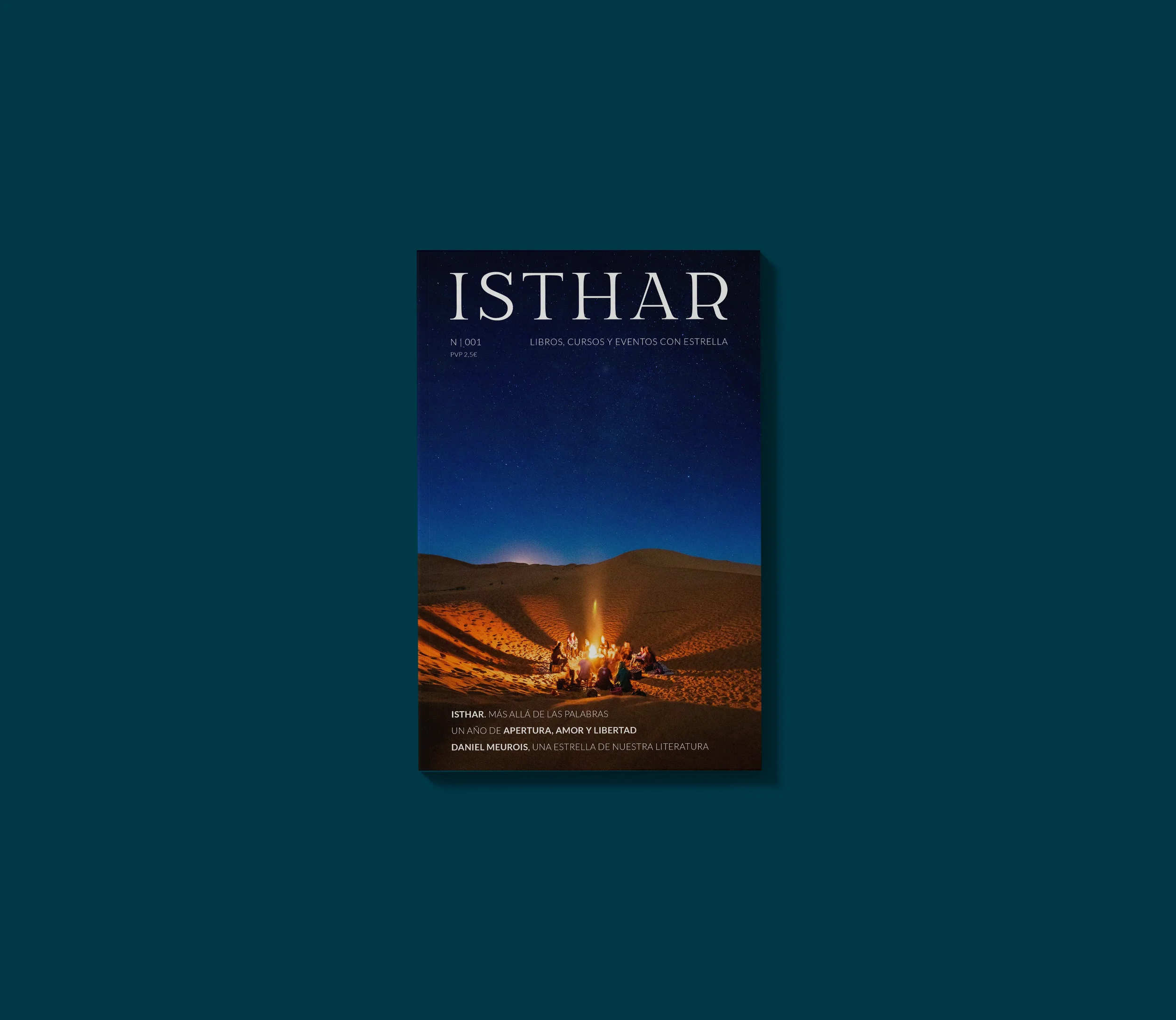 Revista ISHTAR con portada de un cielo estrellado y un campamento en un desierto.