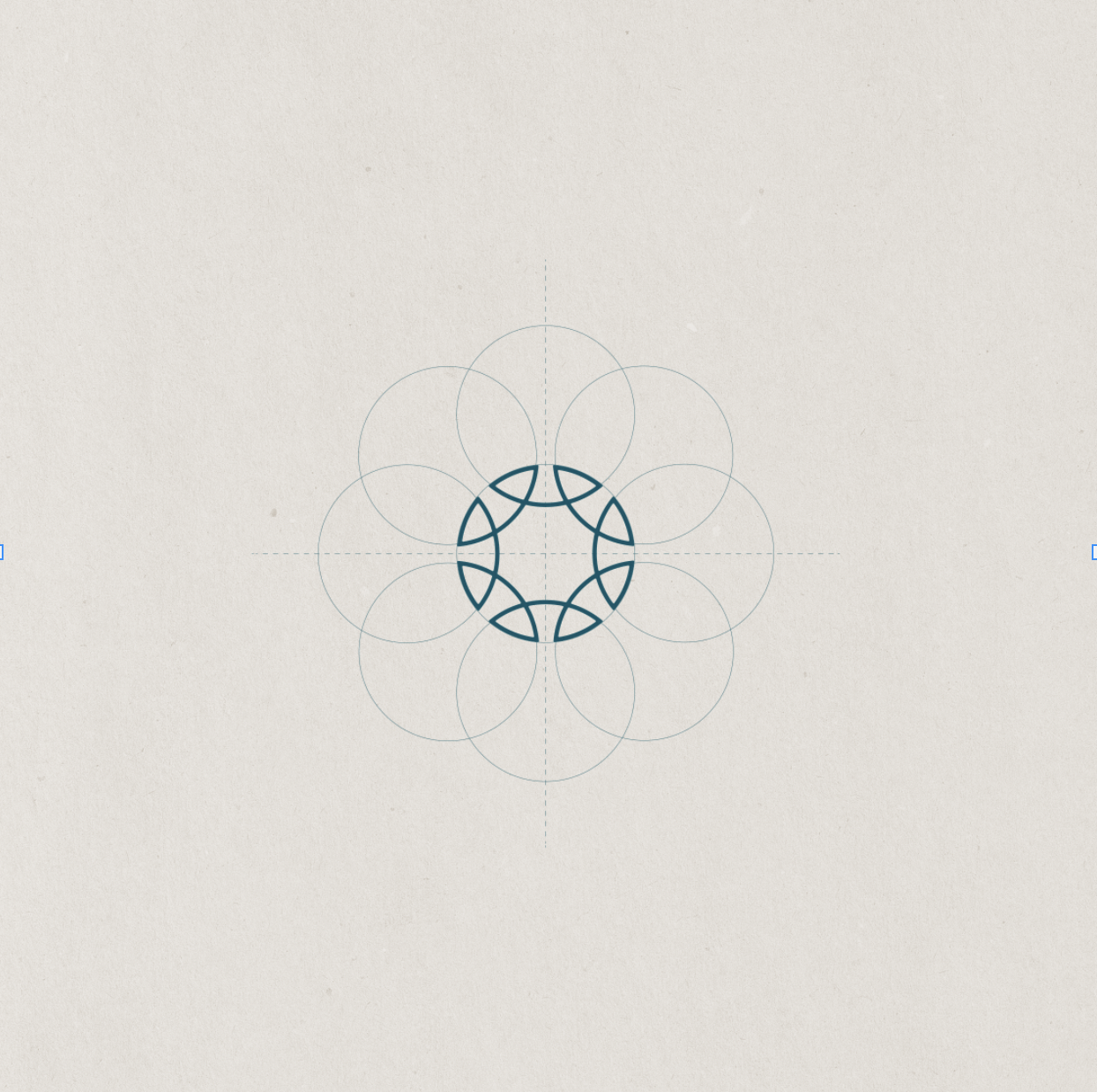 Diseño geométrico con círculos interconectados en azul oscuro en un fondo claro.