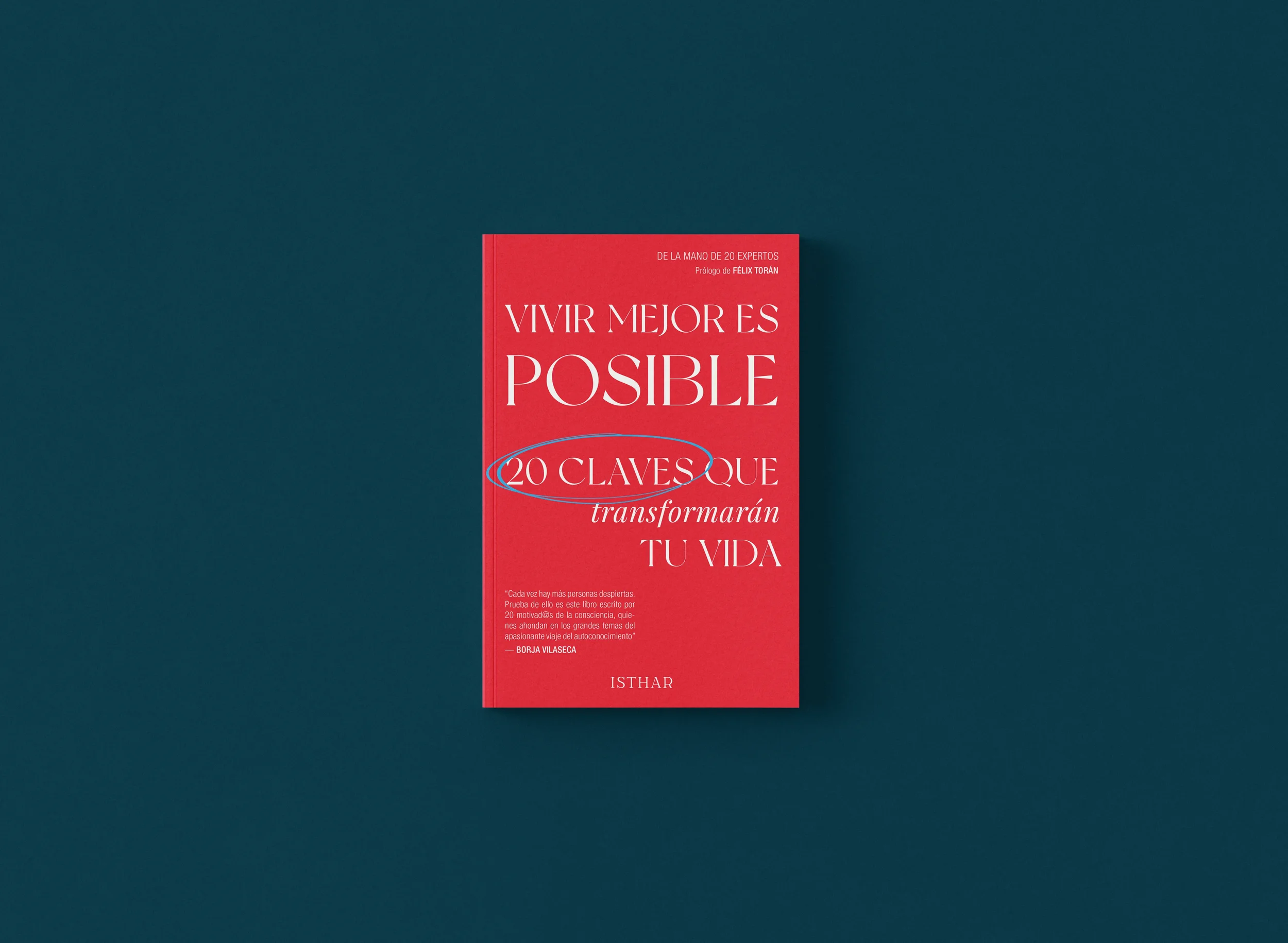 Libro rojo con título en letras blancas y detalles en azul, sobre fondo azul oscuro.