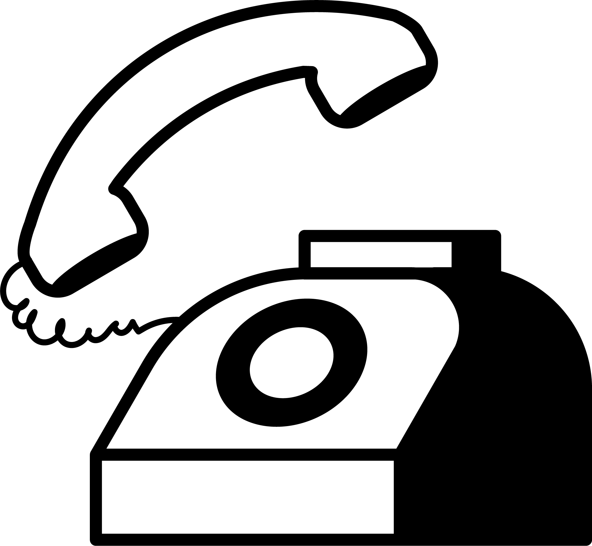 Icône d'un téléphone fixe en blanc sur fond noir.