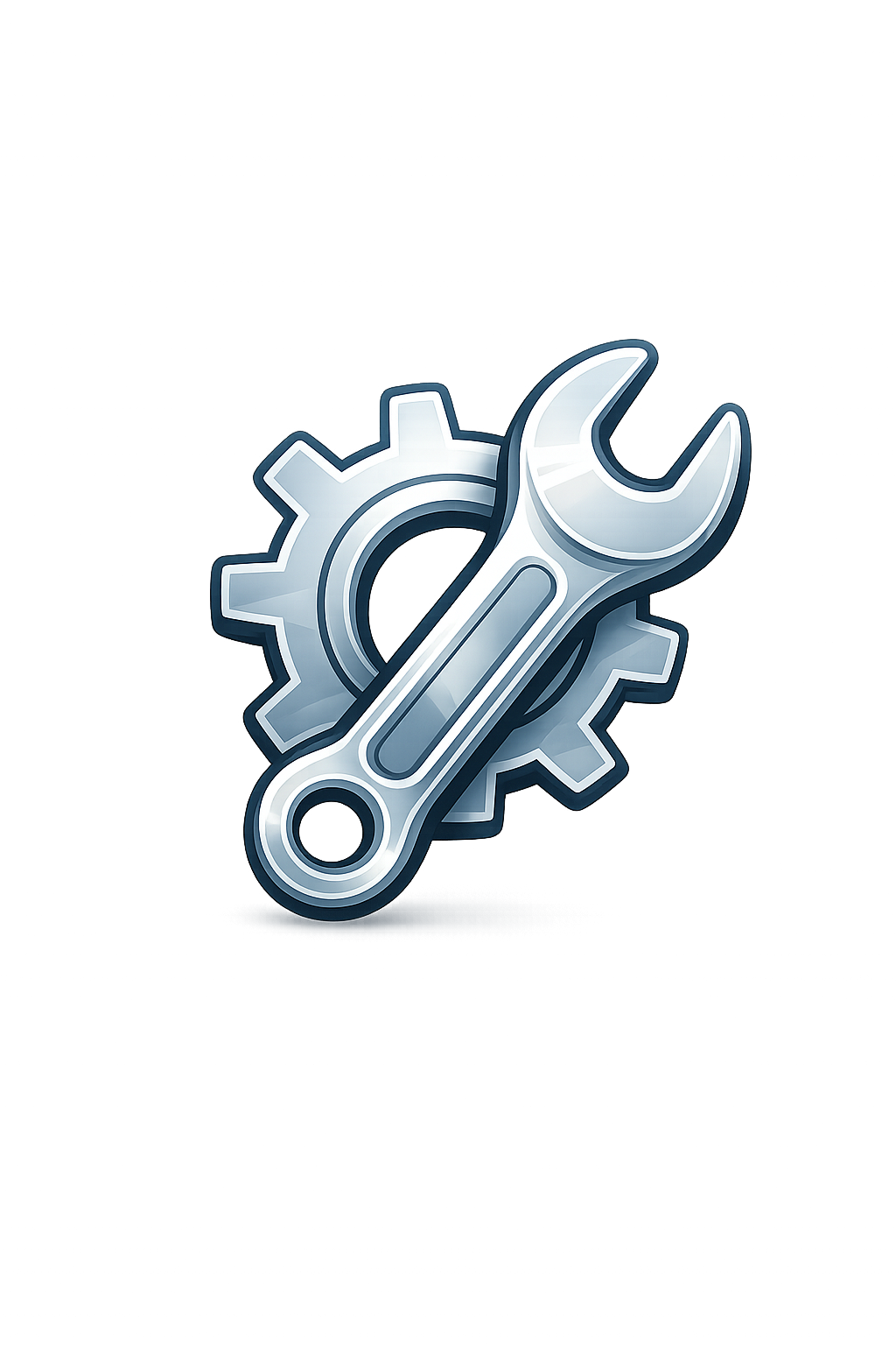 Illustration of a gear and wrench symbolizing settings or tools, set against a background of colorful vertical light streaks.