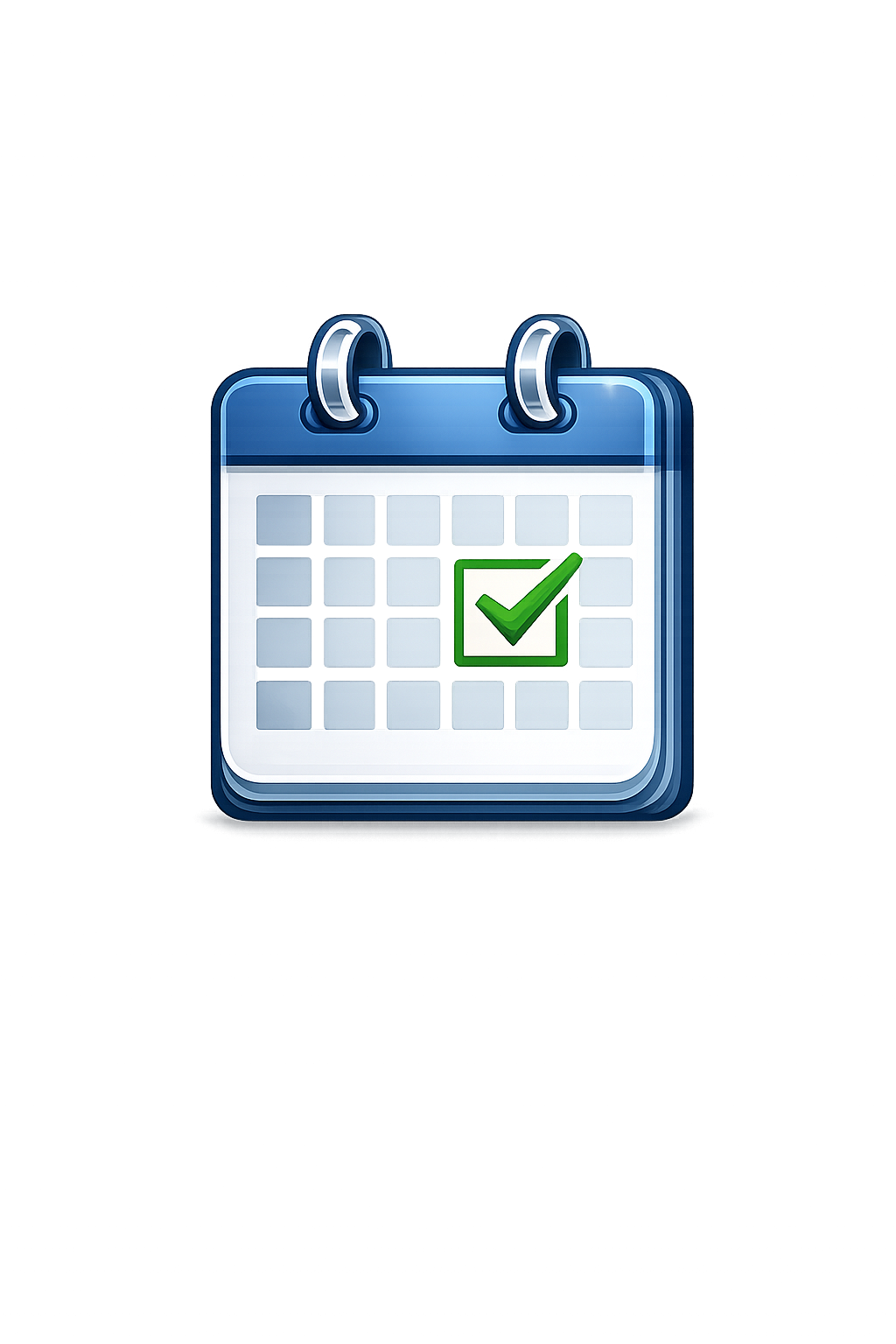 Digital calendar with a green checkmark indicating a completed task or scheduled event.