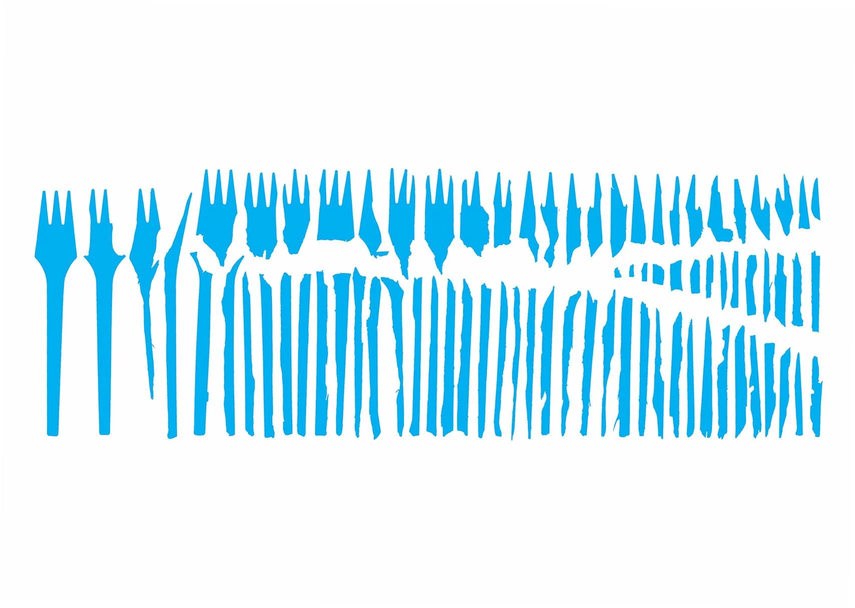 Blue silhouettes of forks arranged in a horizontal pattern on a white background.