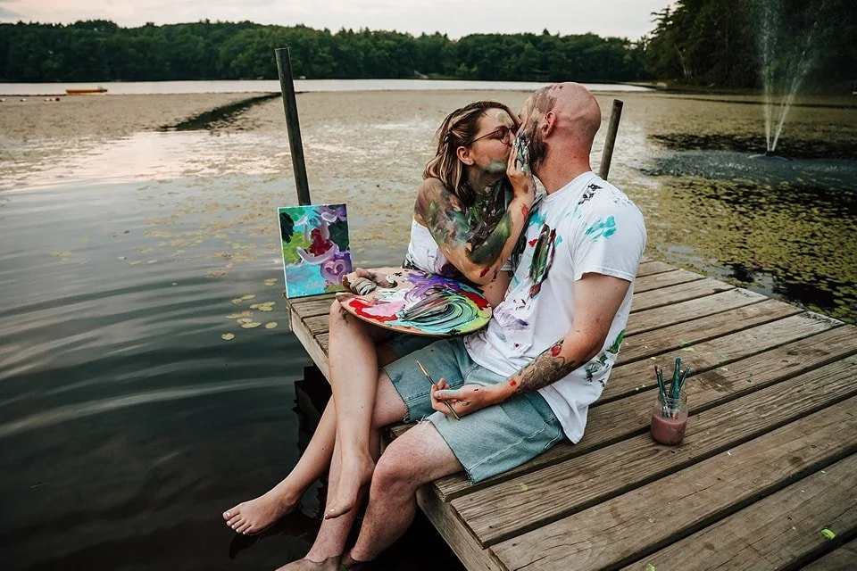 couple paint party engagement