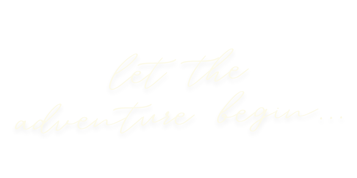 Inspirational quote saying 'Let the adventure begin...' in white cursive text on a black background.