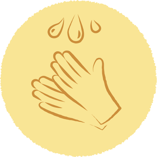 Illustration of hands washing with water drops above