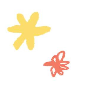 Yellow star-shaped figure and a pink butterfly on a black background.