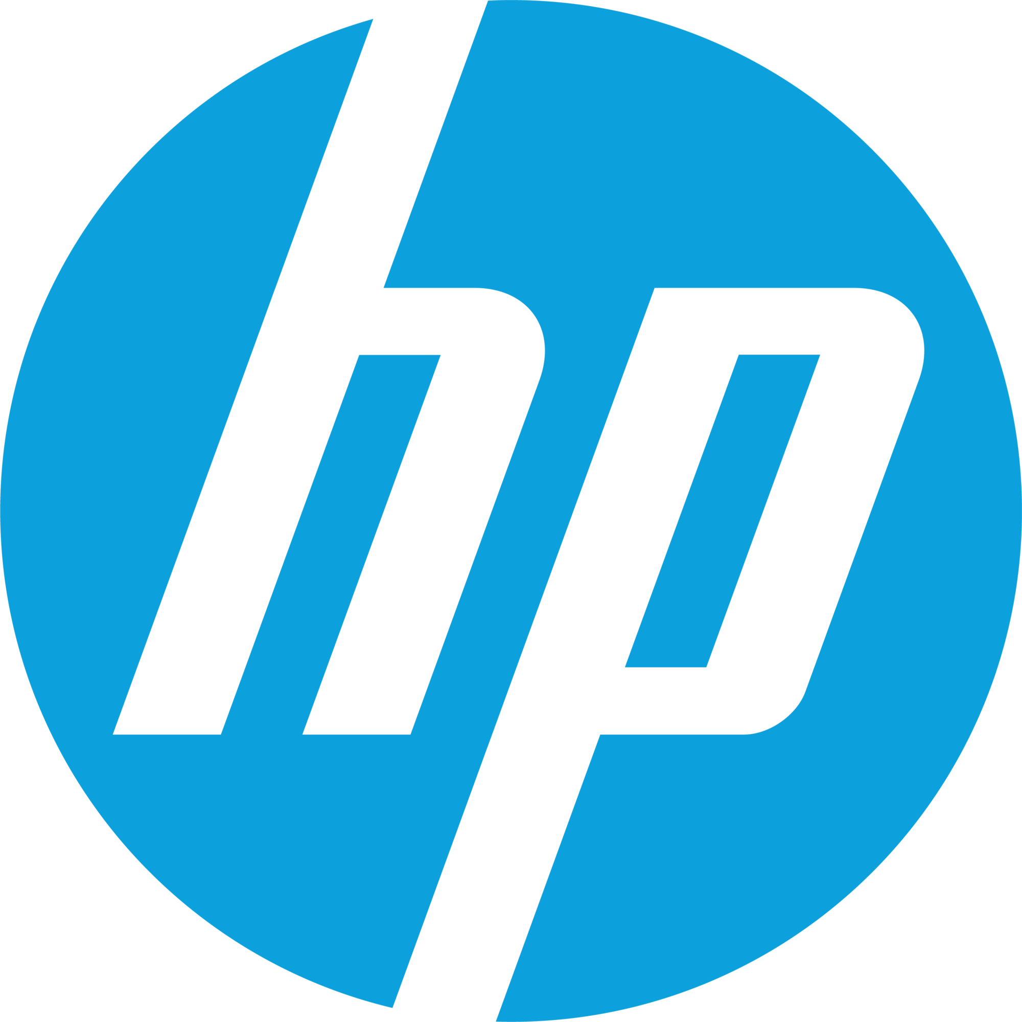 HP logo in blue circle.