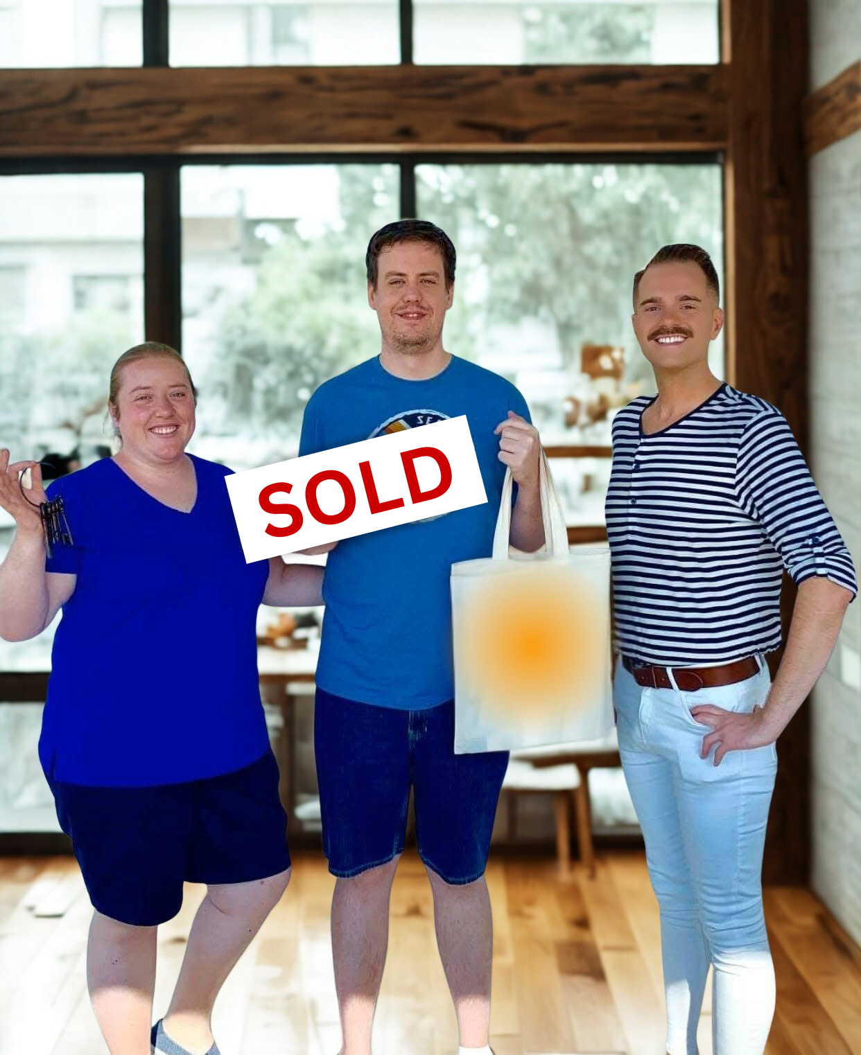 Rueben Wuerdeman, a top Eureka MO real estate agent, standing next to his clients a man and woman holding a sold sign smiling because they just closed on their new home in Eureka 