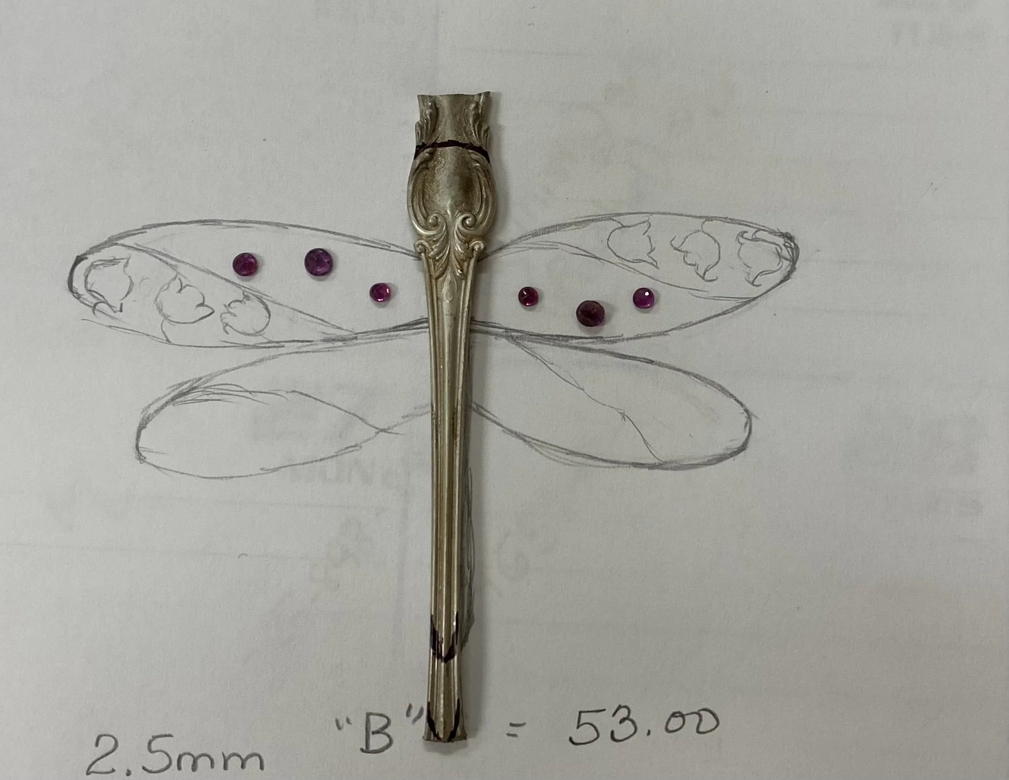 Original sketch for Dragonfly Pendant Design
