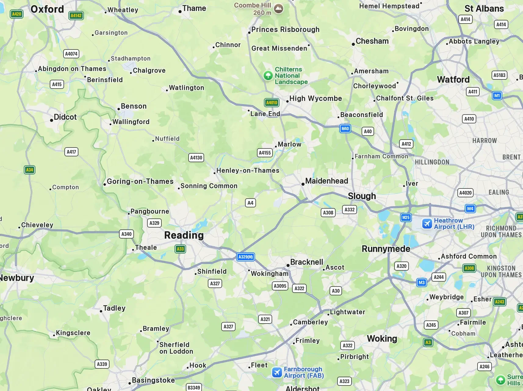A map of Cara Jordan, Birth Doula & Postnatal Doula's support area which includes West London, Maidenhead, Reading & surrounding areas.