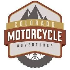 Colorado Motorcycle Adventures logo with mountain peaks and motorcycle wheel