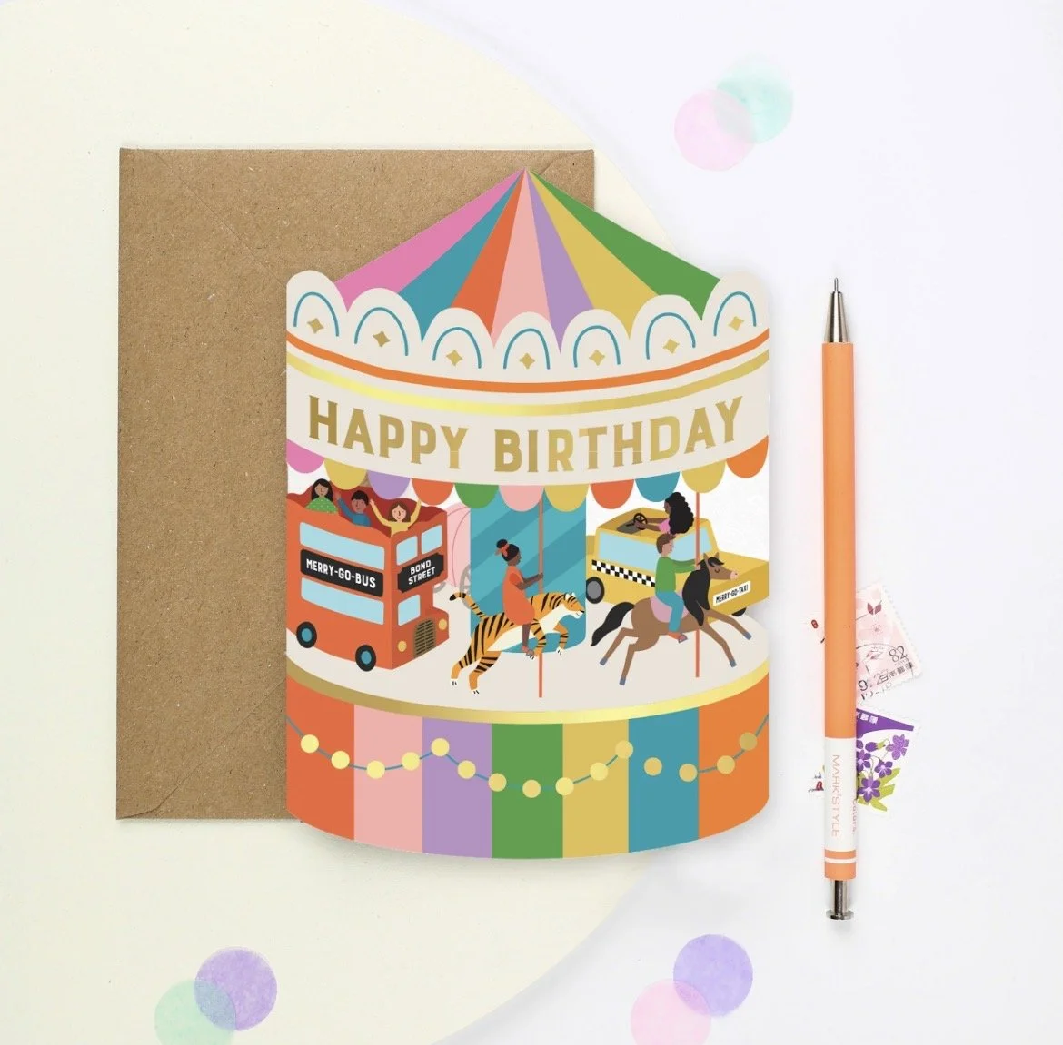 Fairground Carousel Shaped Birthday Card