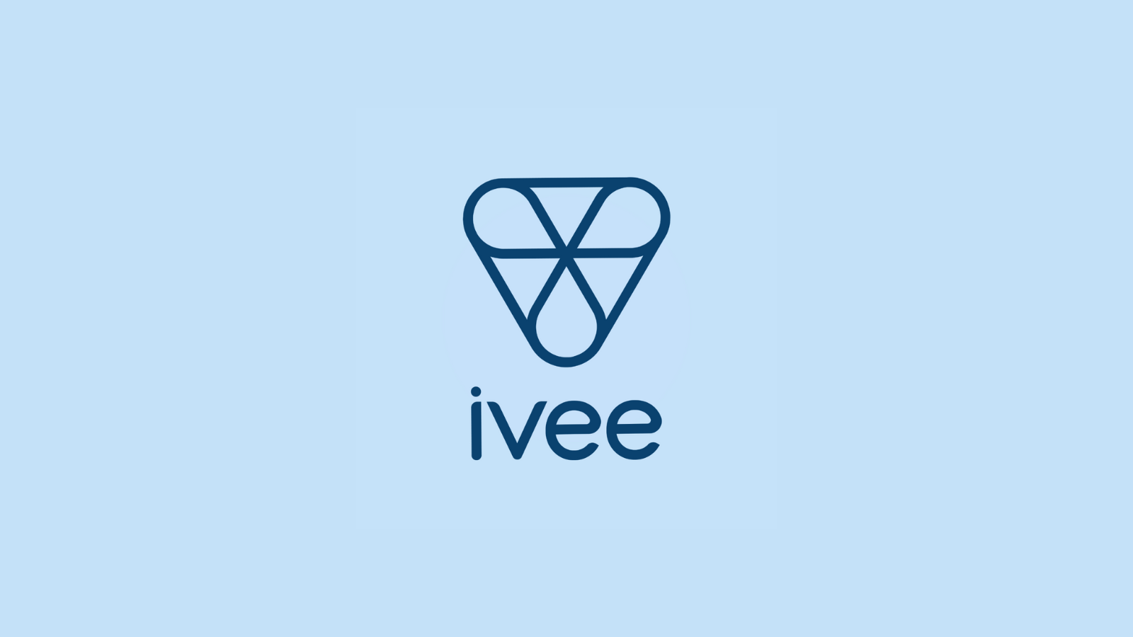 Ivee logo featuring a stylized geometric icon above the word 'ivee' on a light blue background.