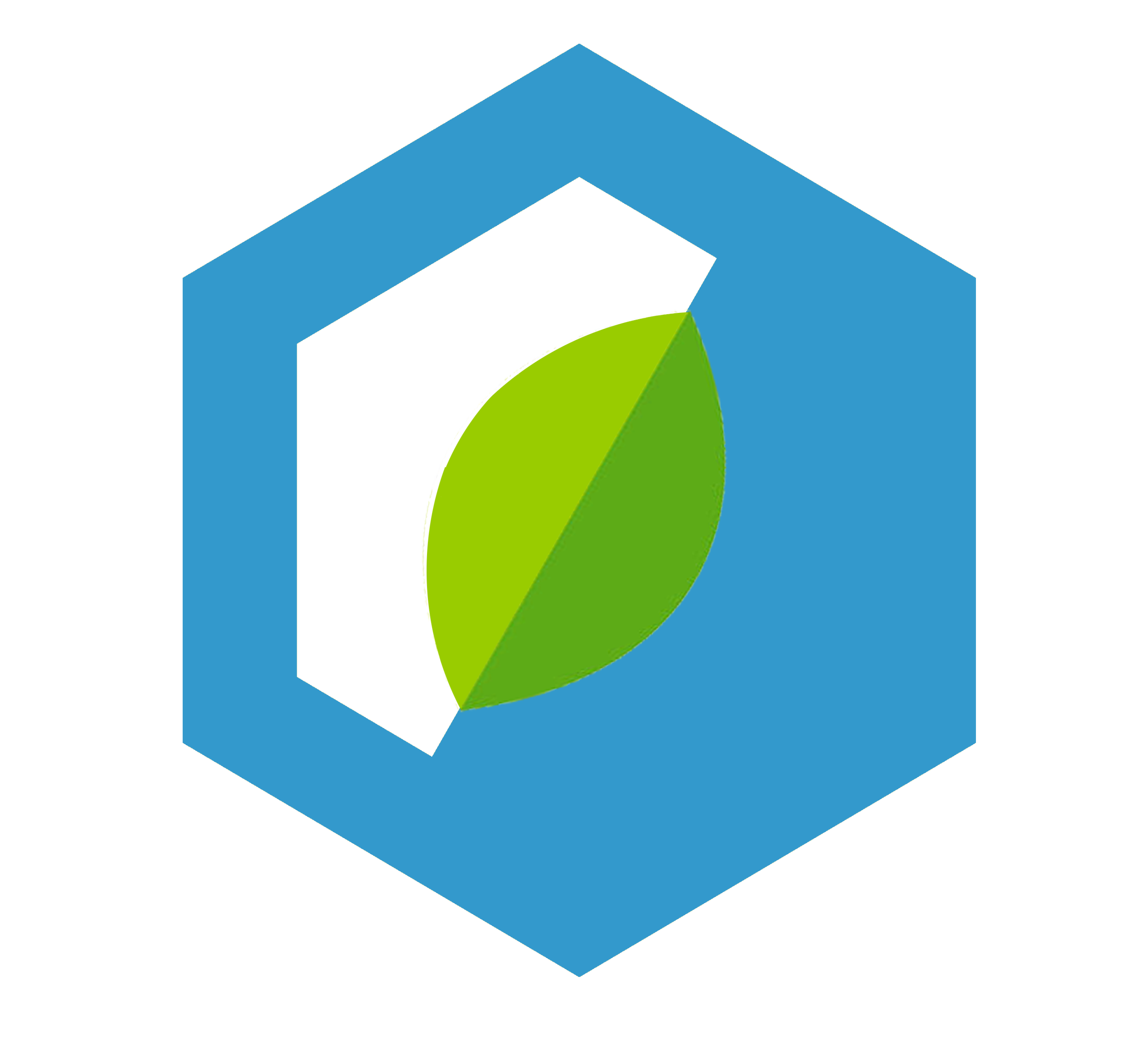 Colorful 3D pie chart with a green leaf symbol at the center, displayed on a blue background.