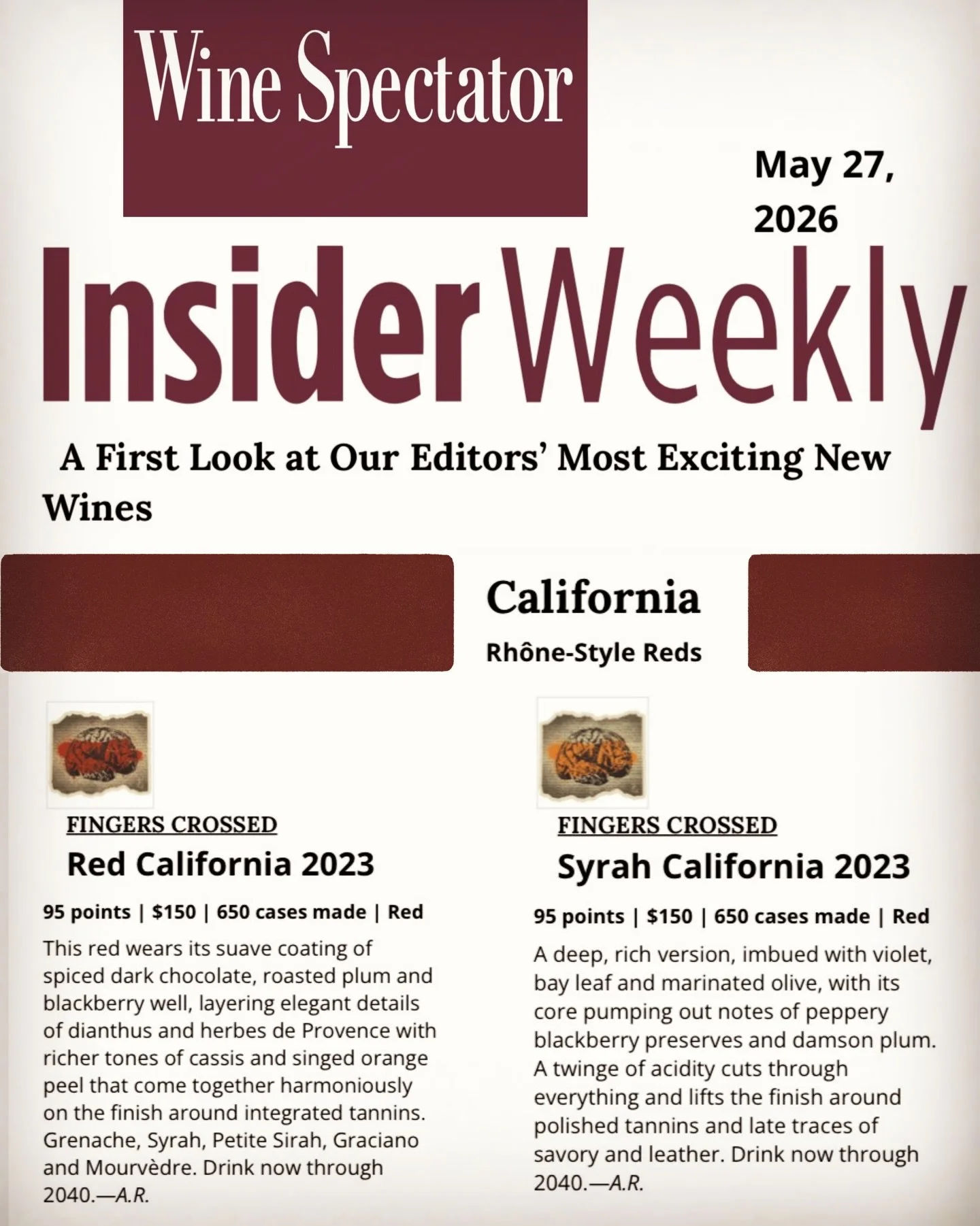 2023 Brain Teaser reviews hot off the press 📰 🍇 🔥 

A sincere thank you to @aaron_romano_wine and @wine_spectator 

Now, back to the vineyards, the cellar, and the next vintage. ✌️ 

#winespectator 
#santabarbarawine 
#fingerscrossed 
#familybusin