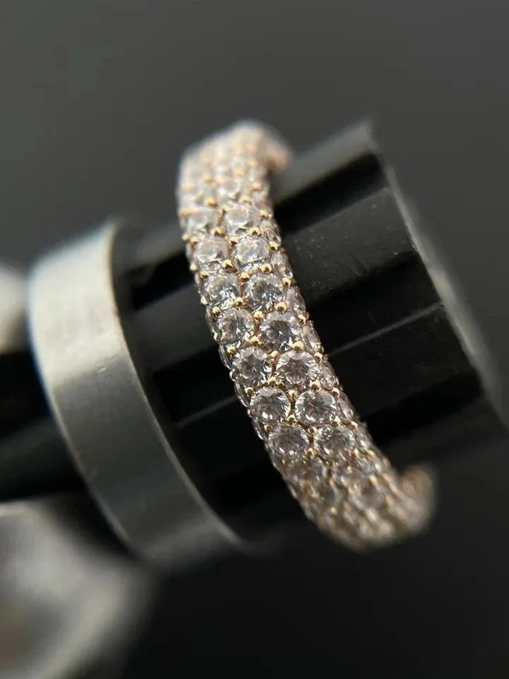 Three-sided full pavé eternity ring in 14K gold with hand-set lab diamonds, custom commission London