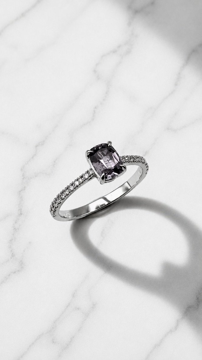 Midnight Blossom — Blue Grey Spinel Ring 14K Gold