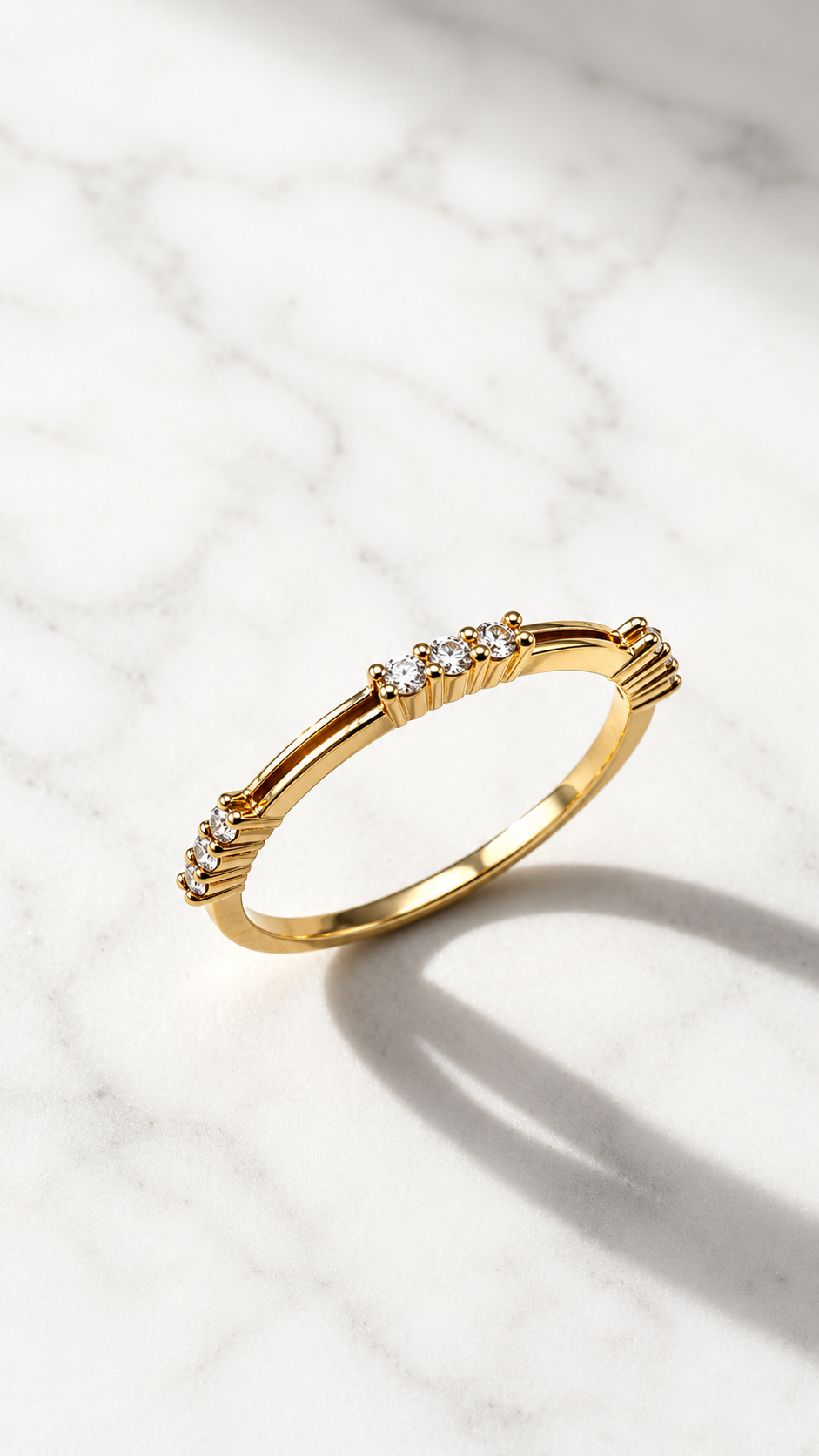 Fluted lab-grown diamond ring in 9ct yellow gold — prong-set diamond clusters with fluted gold detailing. The Minimal Stack Edit, Gugunava Jewelry, London.