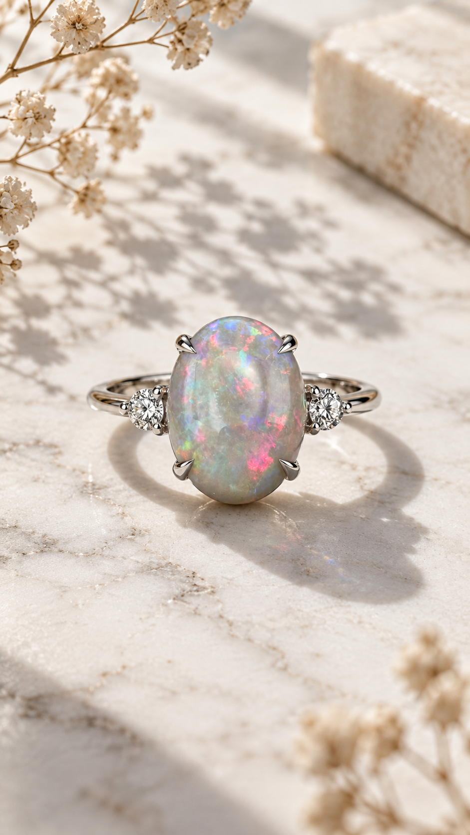 Blazing Oval — Australian Opal Ring 14K Gold